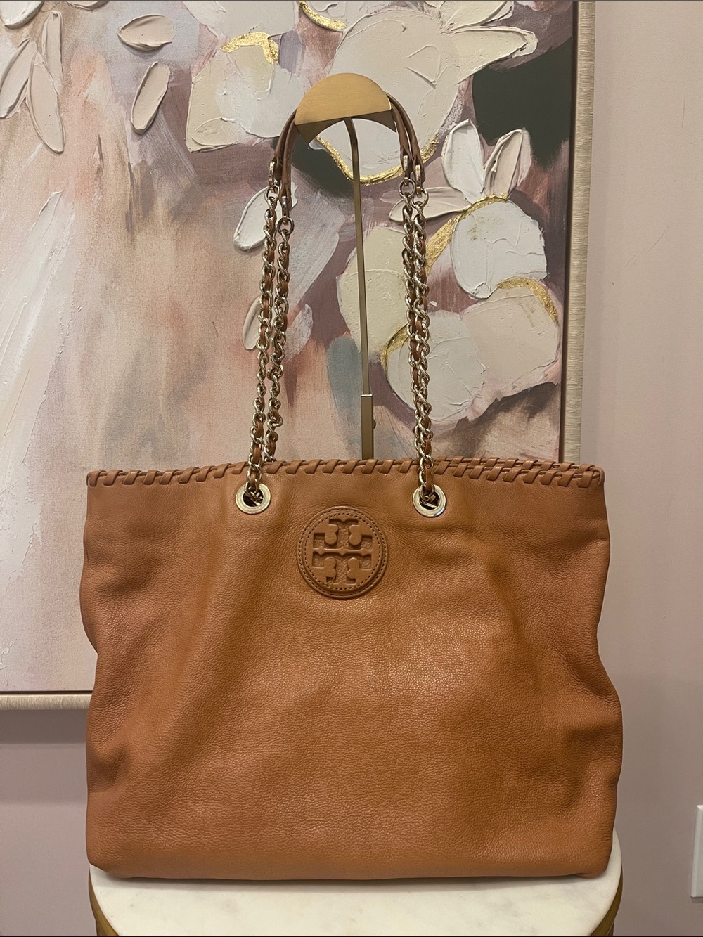 Tory Burch Cognac Leather Chain-Handle Tote